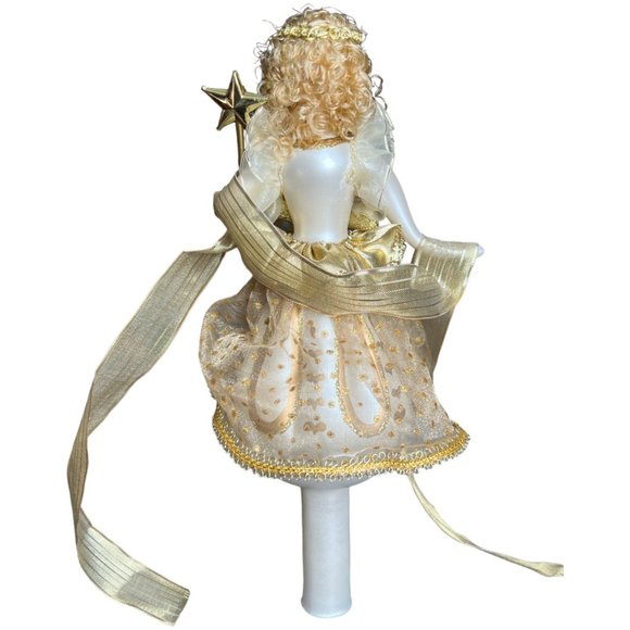 Vtg SOFFIERIA DE CARLINI Handblown Glass Gold Angel Tree Topper Wand Curls Italy - Picture 9 of 15
